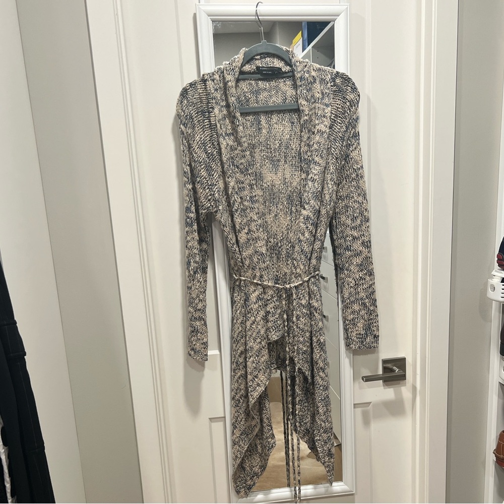 BCBGMaxAzria Long Sleeve Knit Cardigan in Black and Cream